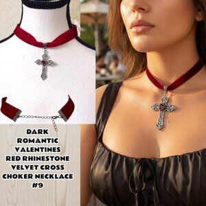 #9 VALENTINES DARK ROMANTIC GOTH CROSS VELVET CHOKER NEW